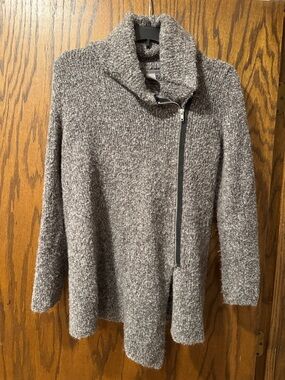H&M Gray Bouclé Asymmetrical Zip Cardigan